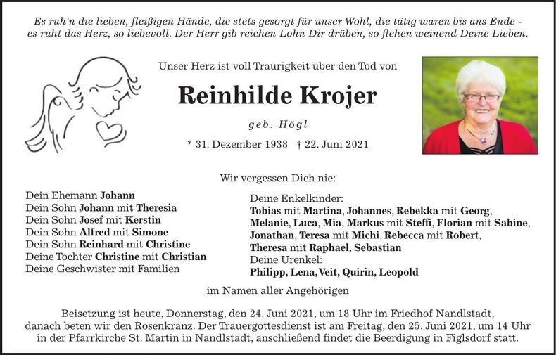 Traueranzeige Reinhilde Krojer