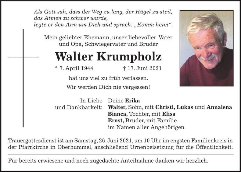 Traueranzeige Walter Krumpholz