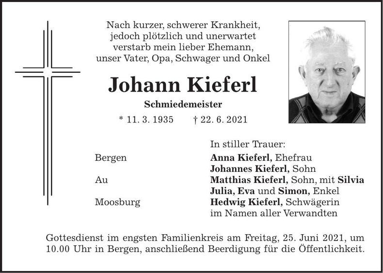 Traueranzeige Johann Kieferl