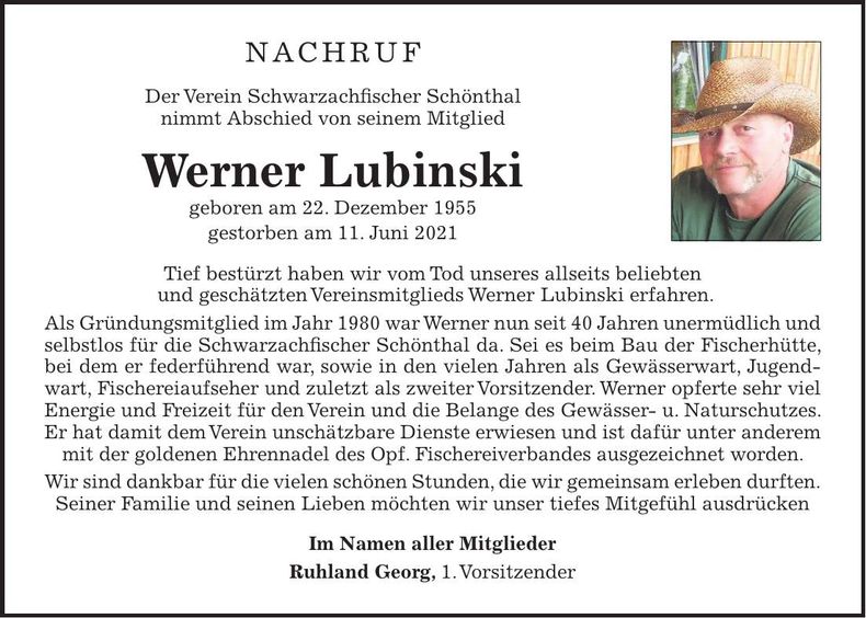 Traueranzeige Werner Lubinski