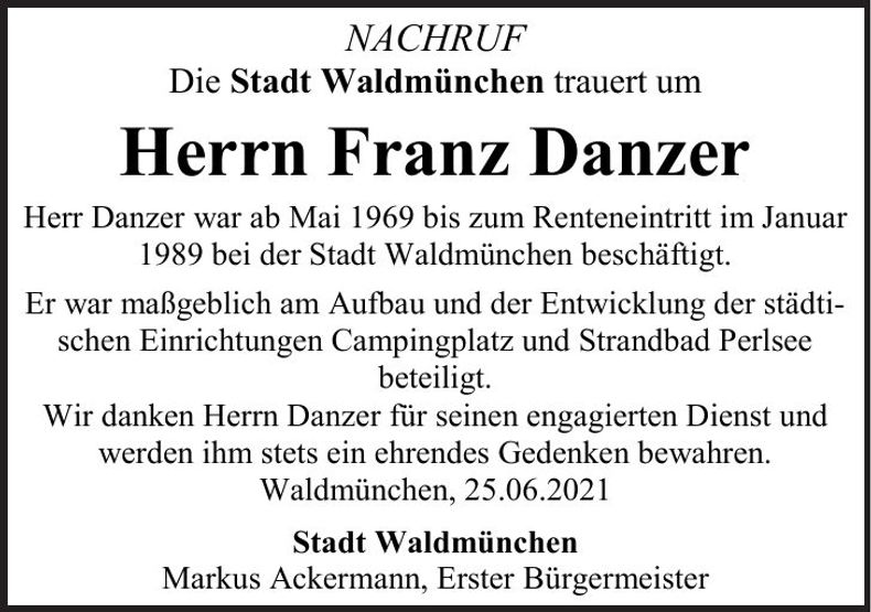 Traueranzeige Franz Danzer
