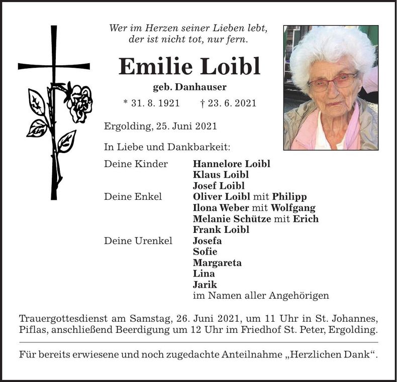 Traueranzeige Emilie Loibl
