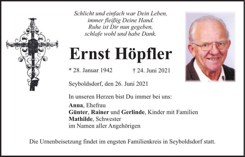 Traueranzeige Ernst Höpfler
