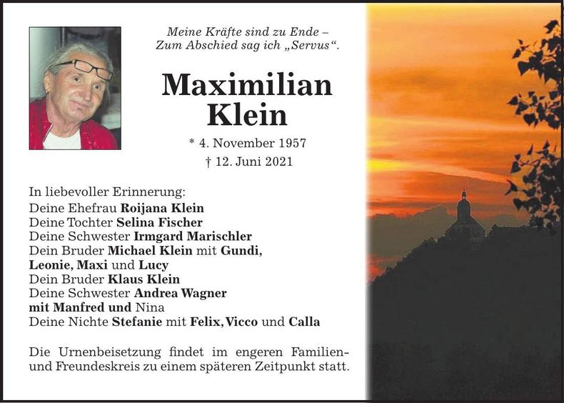 Traueranzeige Maximilian Klein