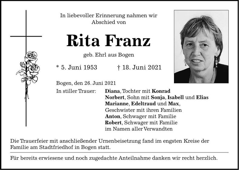 Traueranzeige Rita Franz