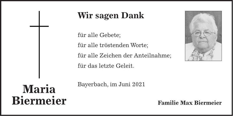 Traueranzeige Maria Biermeier