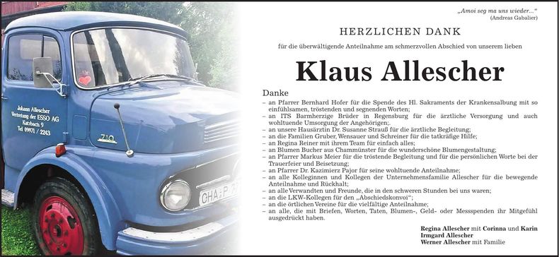Traueranzeige Klaus Allescher