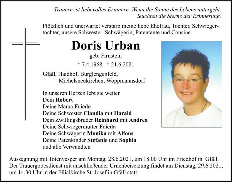 Traueranzeige Doris Urban