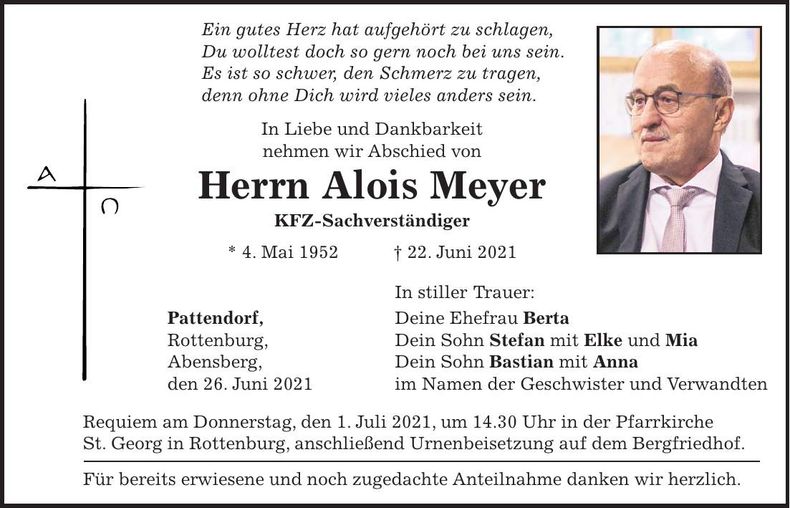 Traueranzeige Alois Meyer