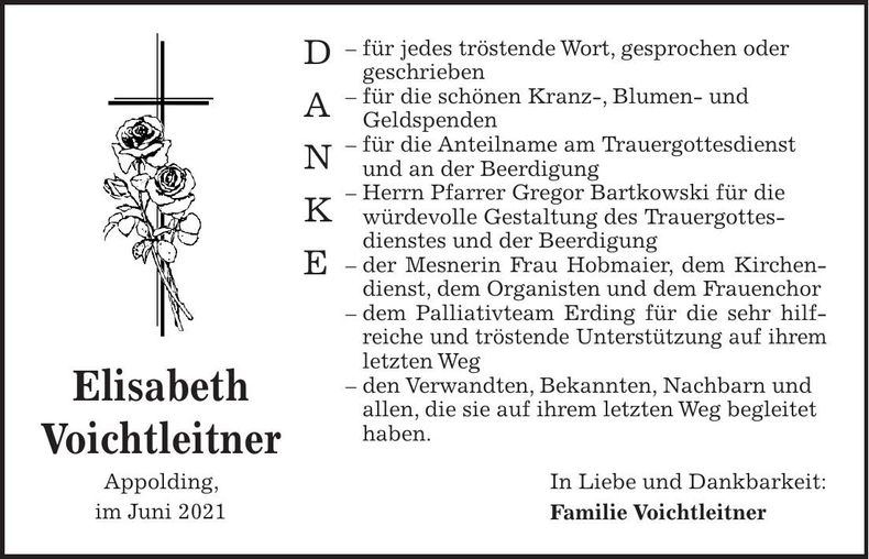 Traueranzeige Elisabeth Voichtleitner