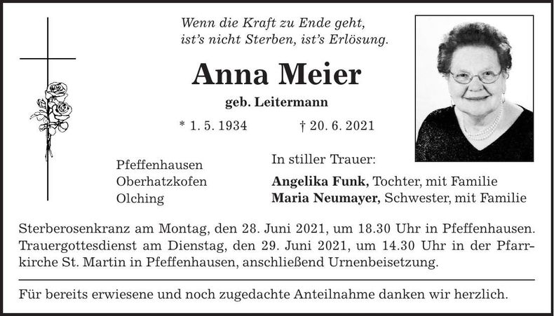 Traueranzeige Anna Meier
