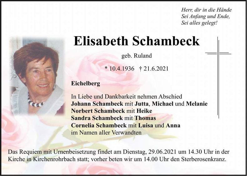 Traueranzeige Elisabeth Schambeck
