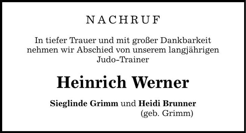 Traueranzeige Heinrich Werner