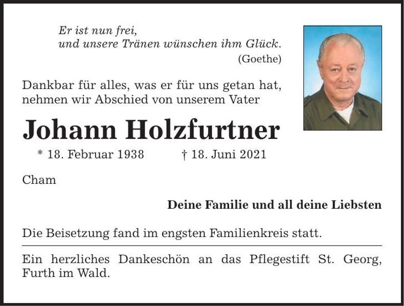 Traueranzeige Johann Holzfurtner