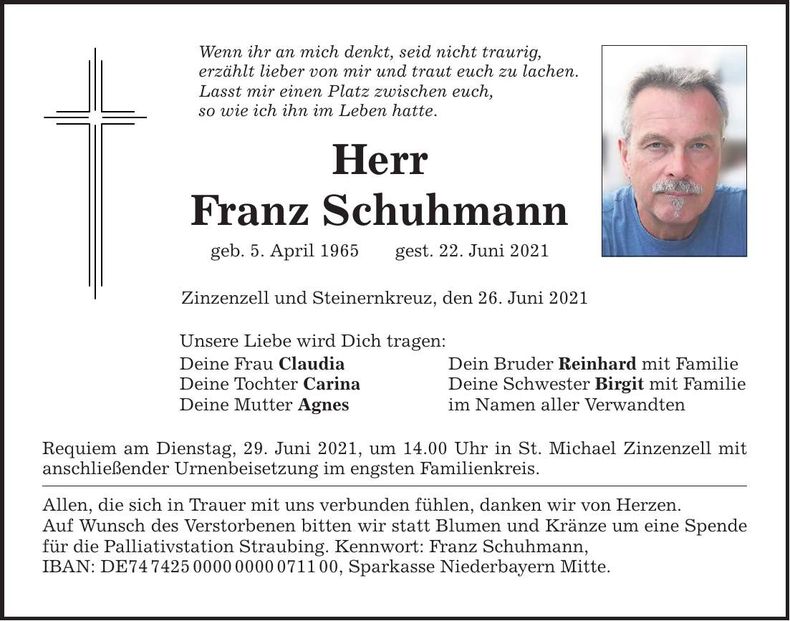 Traueranzeige Franz Schuhmann