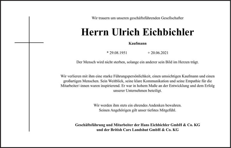 Traueranzeige Ulrich Eichbichler