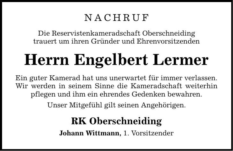 Traueranzeige Engelbert Lermer