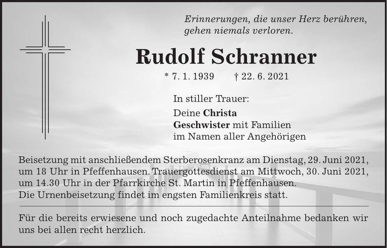 Traueranzeige Rudolf Schranner