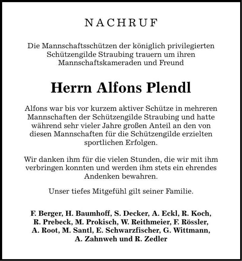 Traueranzeige Alfons Plendl