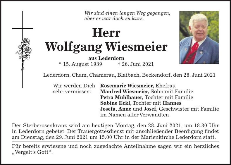 Traueranzeige Wolfgang Wiesmeier