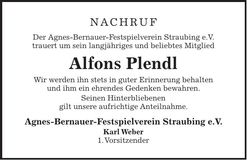 Traueranzeige Alfons Plendl