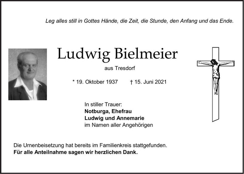 Traueranzeige Bielmeier Ludwig