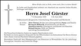 Traueranzeige Josef Gürster