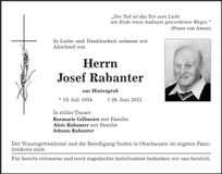 Traueranzeige Josef Rabanter