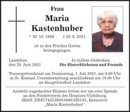 Traueranzeige Maria Kastenhuber