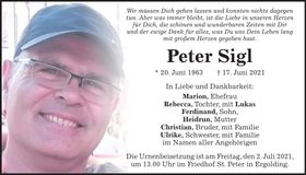 Traueranzeige Peter Sigl