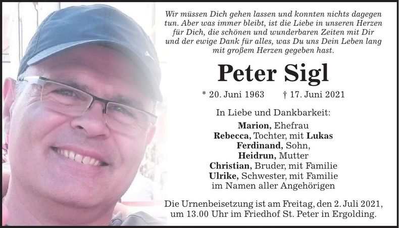 Traueranzeige Peter Sigl