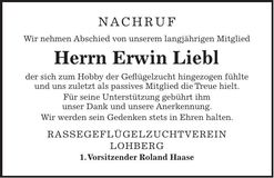 Traueranzeige Erwin Liebl