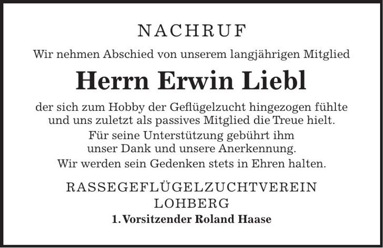 Traueranzeige Erwin Liebl