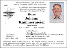 Traueranzeige Johann Kammermeier