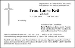 Traueranzeige Luise Krä