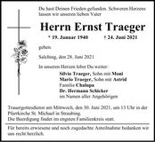 Traueranzeige Ernst Traeger