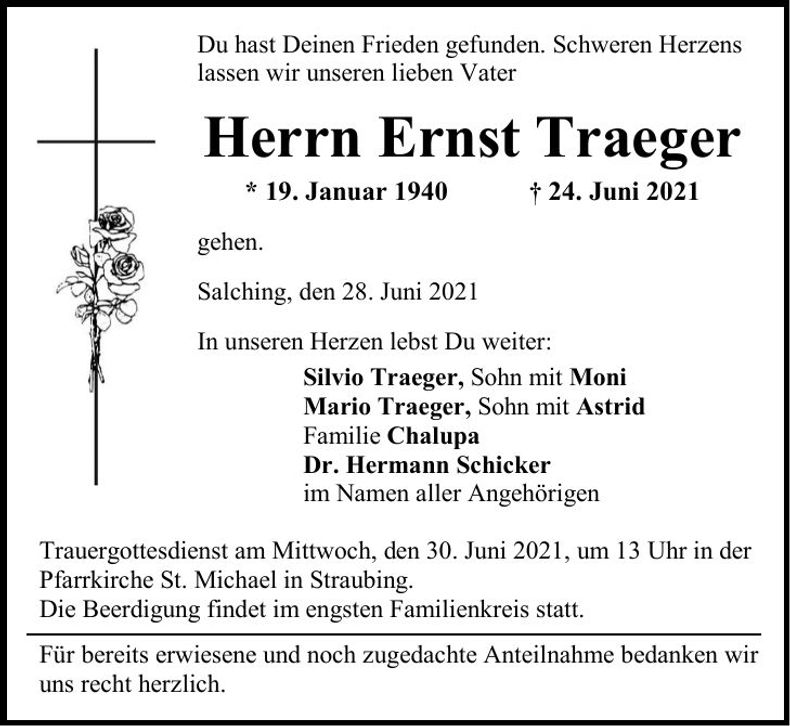 Traueranzeige Ernst Traeger