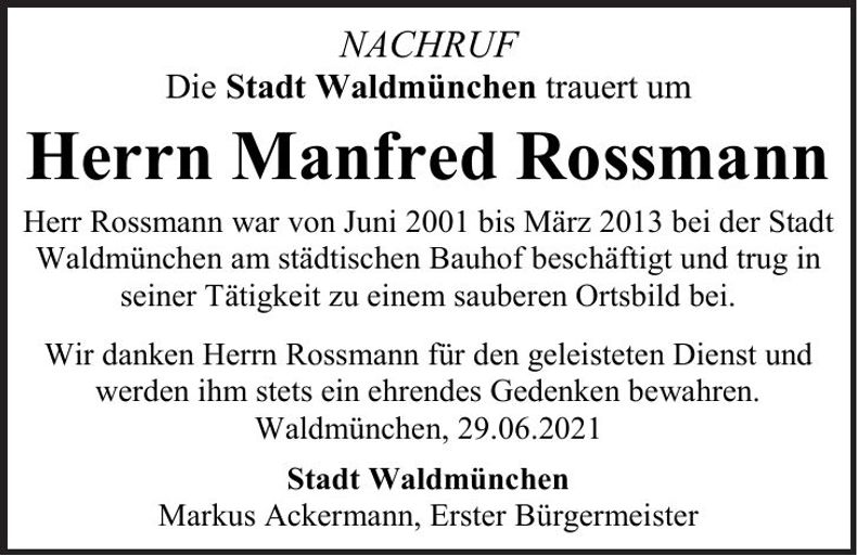 Traueranzeige Manfred Rossmann