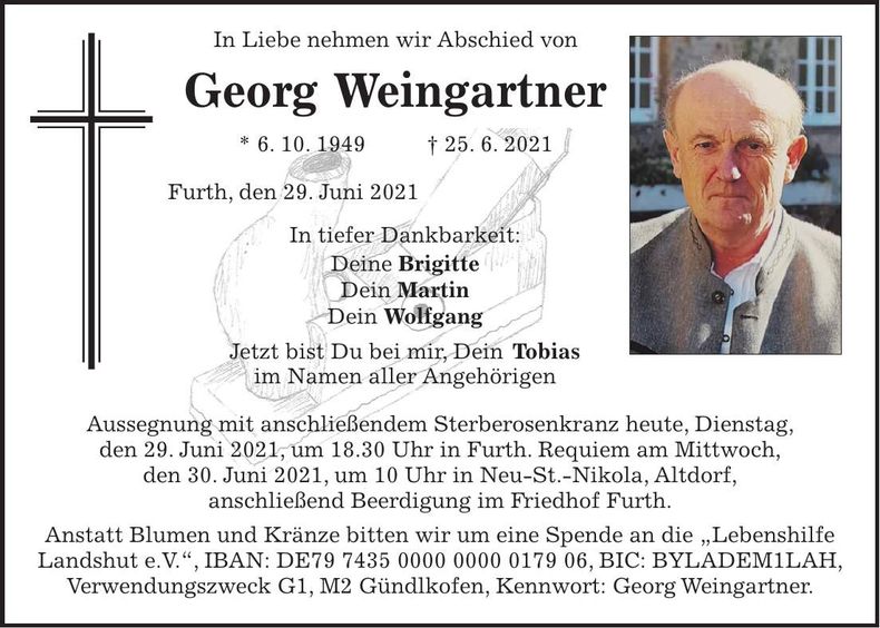 Traueranzeige Georg Weingartner