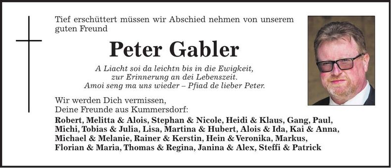Traueranzeige Peter Gabler