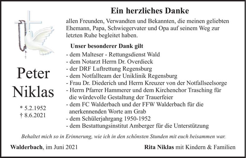 Traueranzeige Peter Niklas