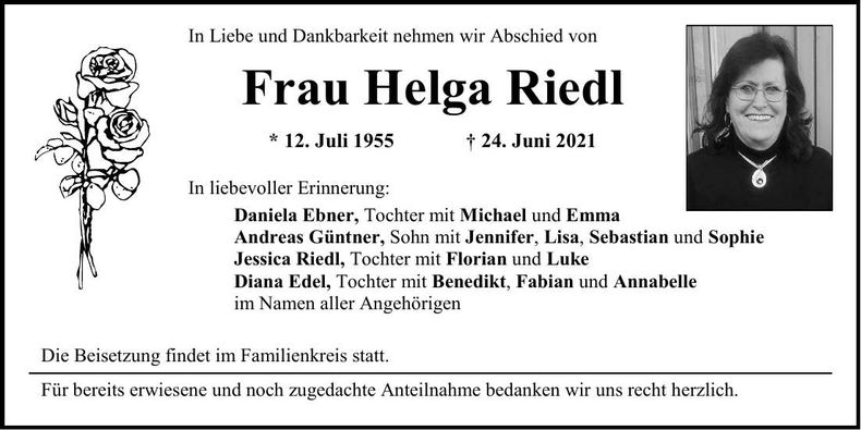 Traueranzeige Helga Riedl