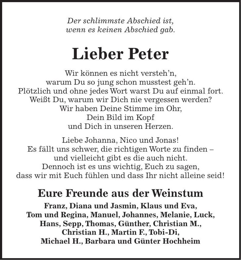 Traueranzeige Peter Gabler