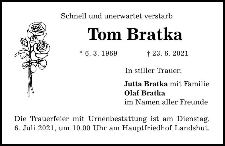 Traueranzeige Tom Bratka