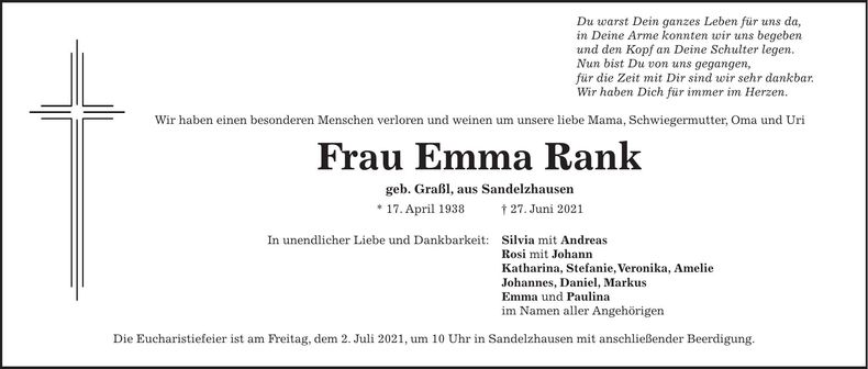 Traueranzeige Rank Emma