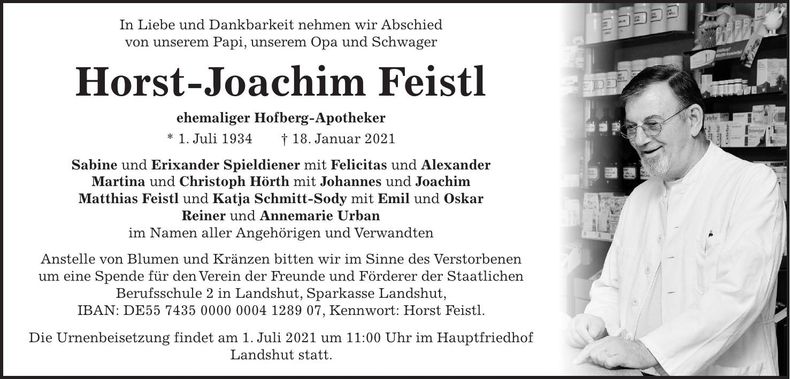 Traueranzeige Horst-Joachim Feistl