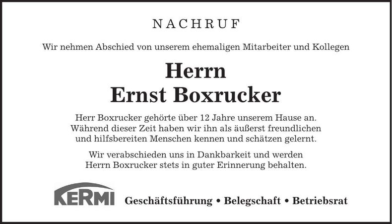 Traueranzeige Ernst Boxrucker