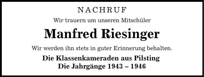 Traueranzeige Manfred Riesinger