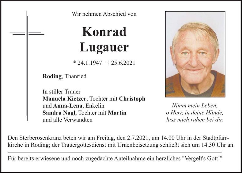 Traueranzeige Konrad Lugauer