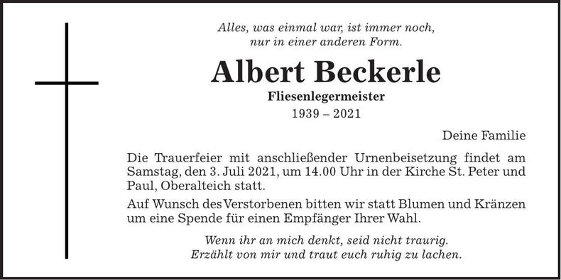 Traueranzeige Albert Beckerle